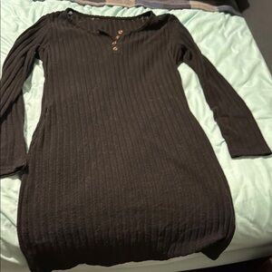 Black Ribbed Long Sleeve Dress